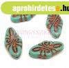 Cseh prselt Arabesque gyngy - Turquoise Copper - 19x9mm