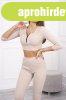 Crop-top szett 9433 vil�gos b�zs modell rov�tkolt anyagb�l