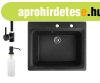 Gr�nit mosogat� NERO Italia + Steel csaptelep + adagol� (fek