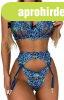 Blue Floral Lace Underwire Garter Bra Set M-L