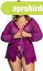 Sheer Lace Trim Purple Robe With Thong, XL?XXL