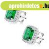 925 Silver earrings - green rectangular zircon, clear zircon