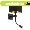 Modern fali l�mpa fekete USB-vel �s fekete n�gyzet alak� l�m
