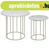 Kerek m�rv�ny lerak�asztal szett, 2 db, feh�r-arany - ROME -