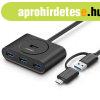 UGREEN USB 3.0 + USB-C 3.1 4 portos HUB, OTG (fekete)